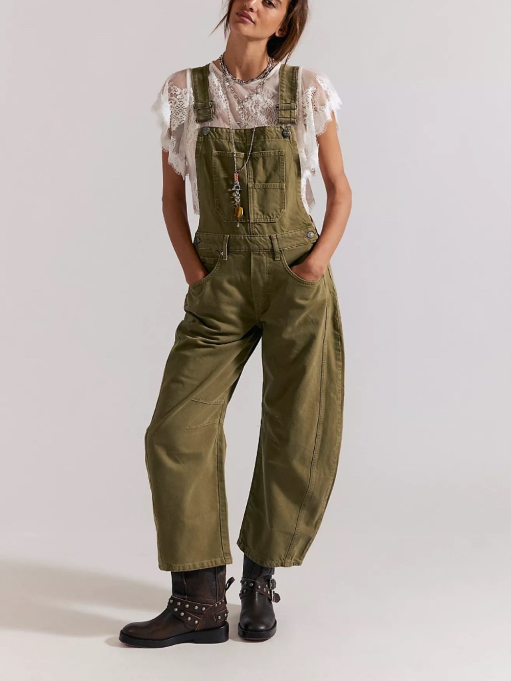 We The Free Good Luck Barrel Overalls in Weeping Willow | Size Small